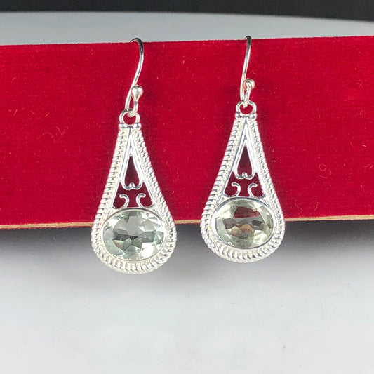 One of a kind Green Amethyst Earrings Made of Brass Silver Polished Danglers