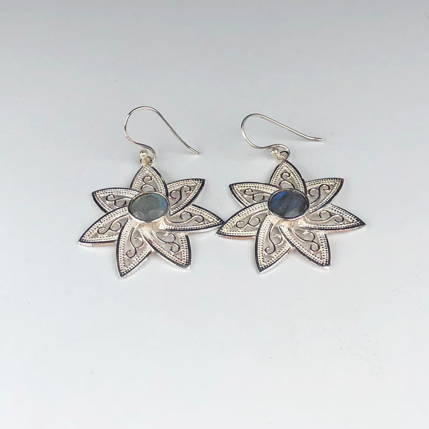 Gorgeous Blue Labradorite Earrings Made of Brass Silver Polished Danglers