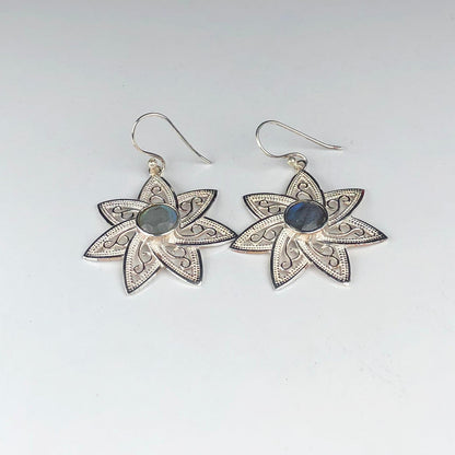 Gorgeous Blue Labradorite Earrings Made of Brass Silver Polished Danglers