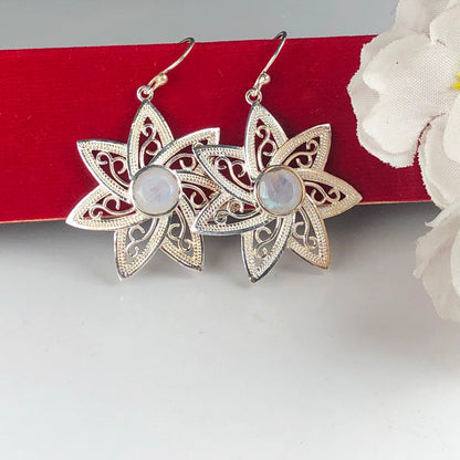 Gorgeous White Moonstone Earrings Made of Brass Silver Polished Danglers