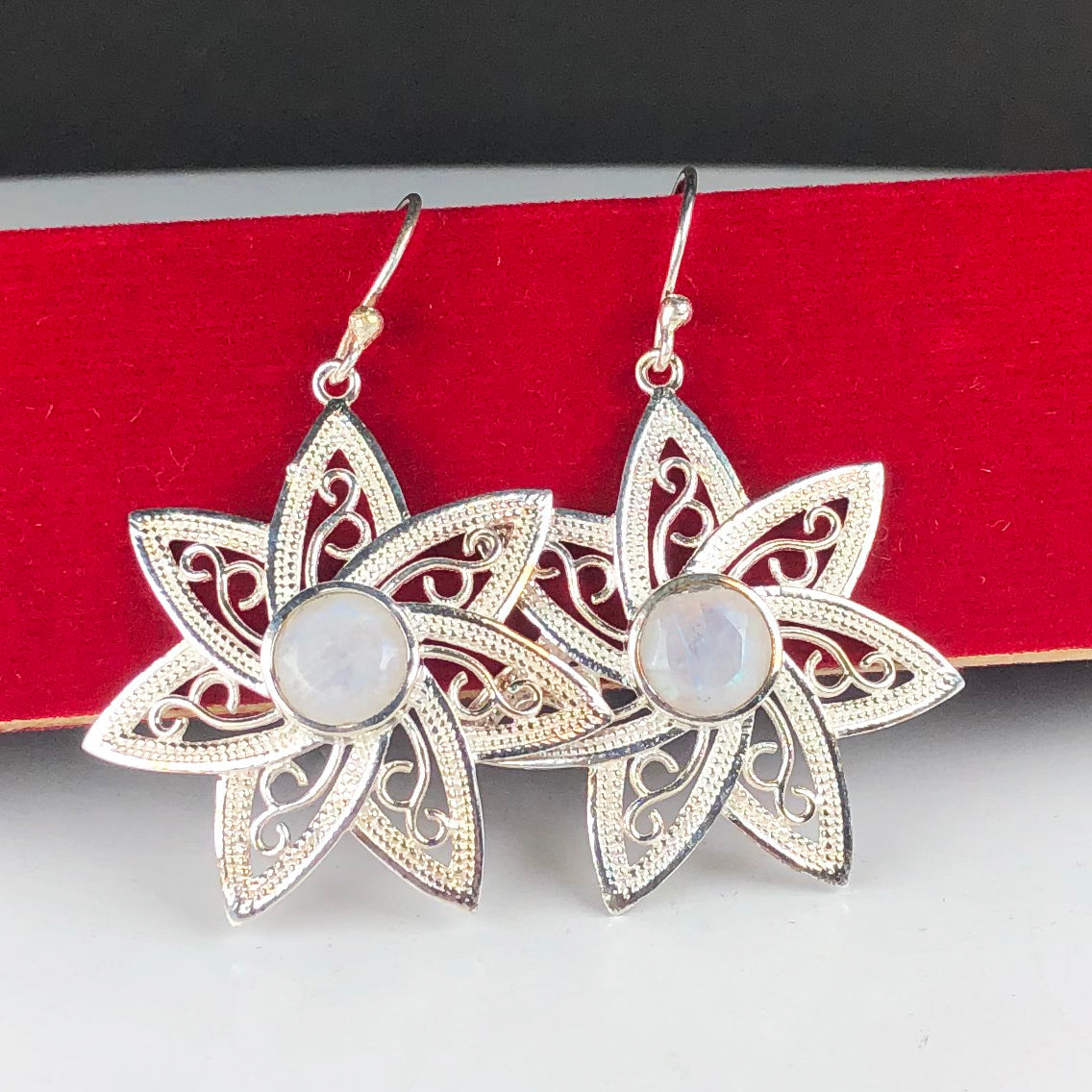 Gorgeous White Moonstone Earrings Made of Brass Silver Polished Danglers