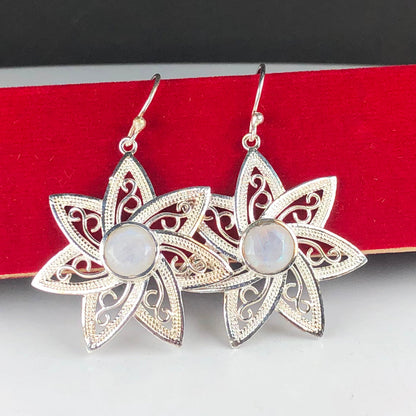 Gorgeous White Moonstone Earrings Made of Brass Silver Polished Danglers