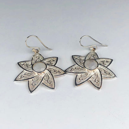 Gorgeous White Moonstone Earrings Made of Brass Silver Polished Danglers