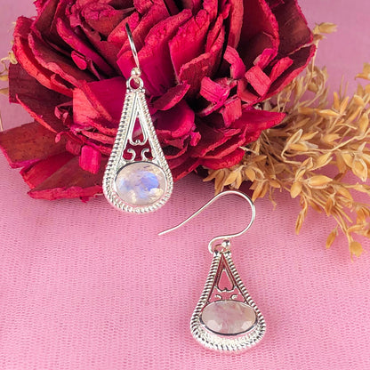 Gorgeous White Moonstone Earrings Made of Brass Silver Polished Danglers
