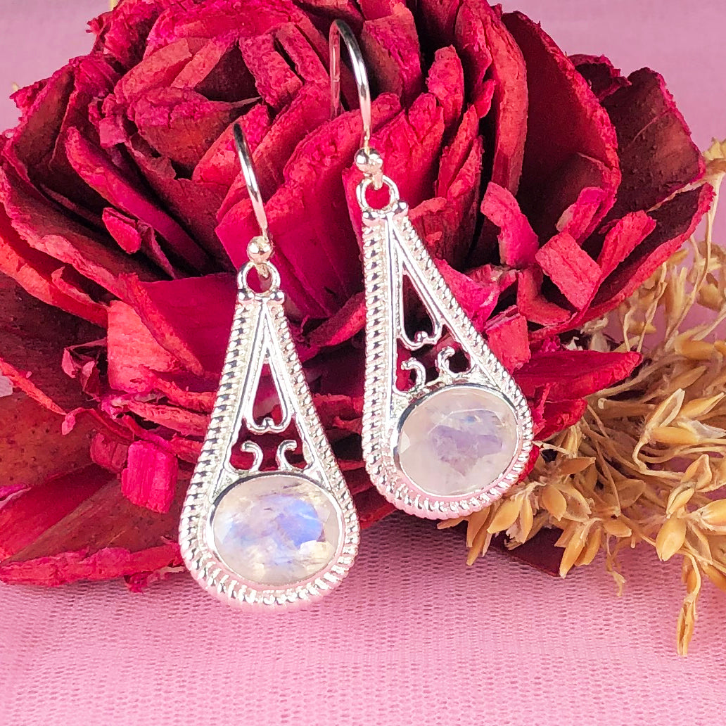 Gorgeous White Moonstone Earrings Made of Brass Silver Polished Danglers