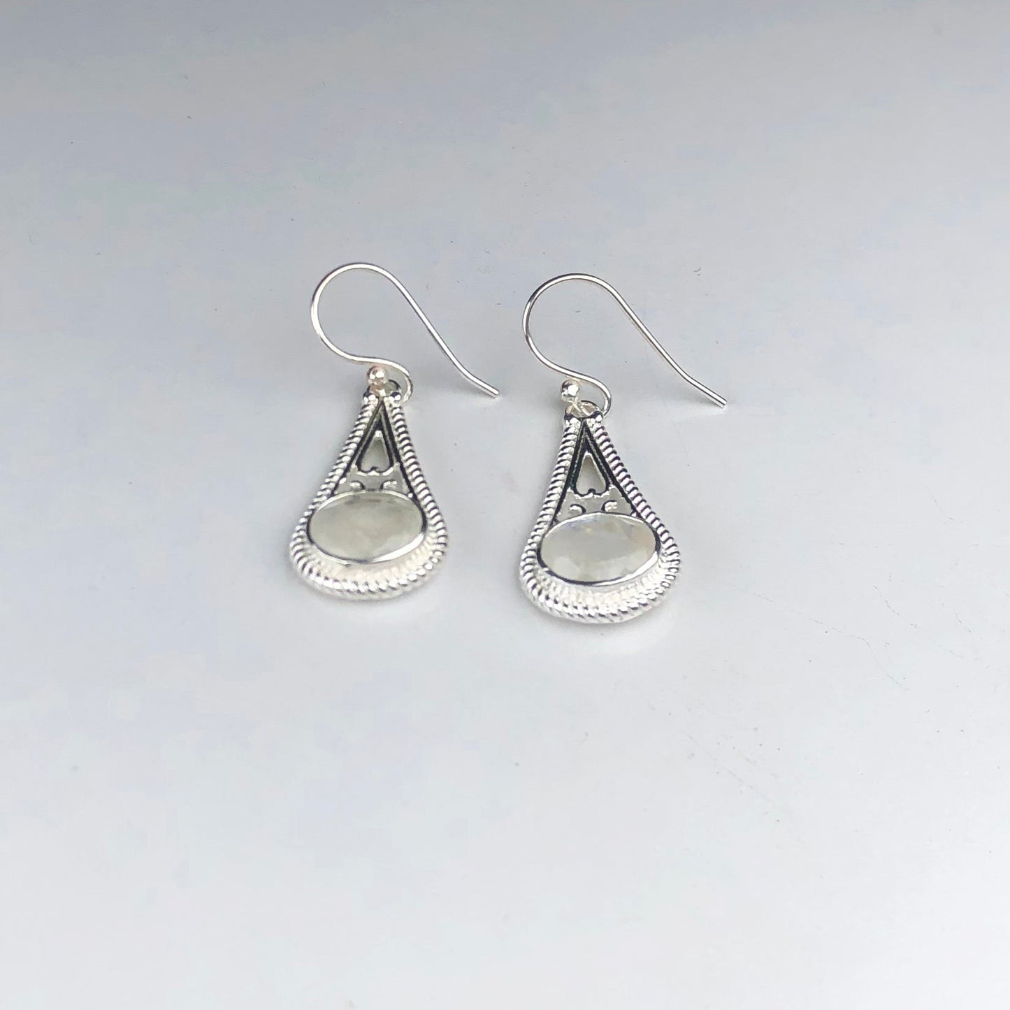 Gorgeous White Moonstone Earrings Made of Brass Silver Polished Danglers