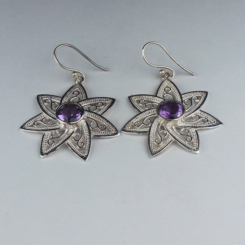 Stylish Purple Amethyst Earrings Made of Brass Silver Polished Danglers
