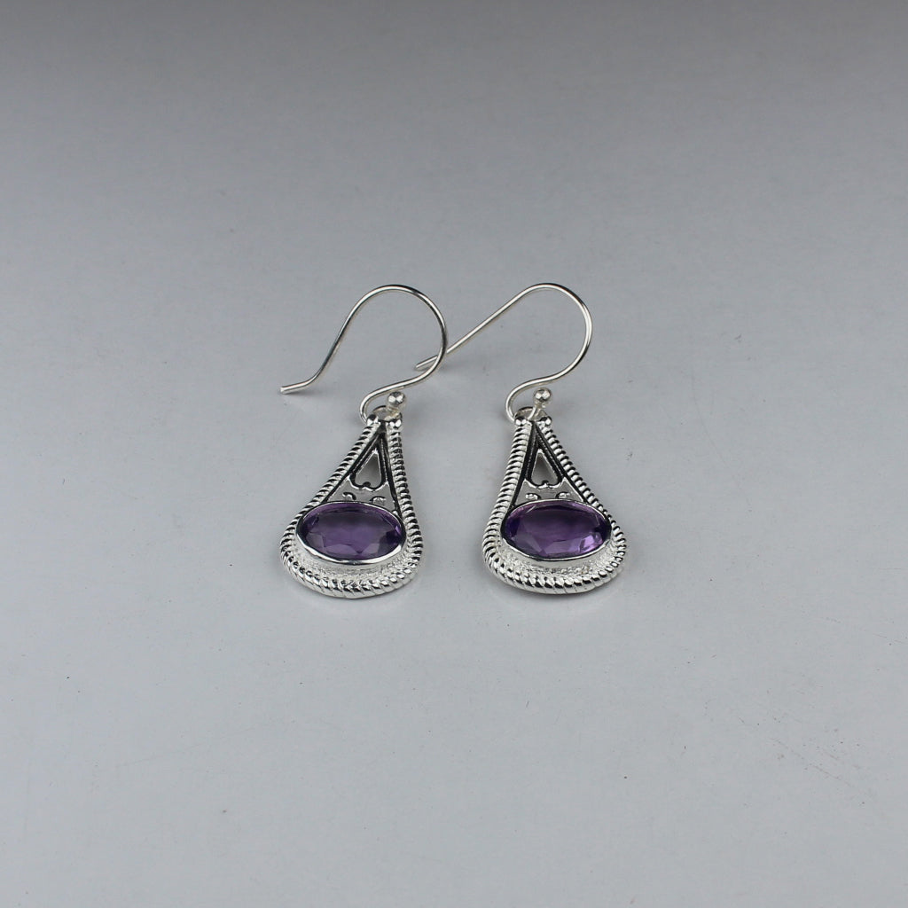 Elegant Purple Amethyst Earrings Made of Brass Silver Polished Danglers