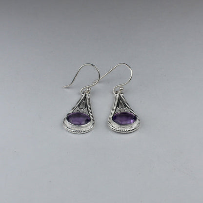 Elegant Purple Amethyst Earrings Made of Brass Silver Polished Danglers