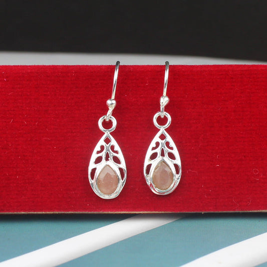 Glamorous Pink Chalcedony Earrings Made of Brass Silver Polished Danglers