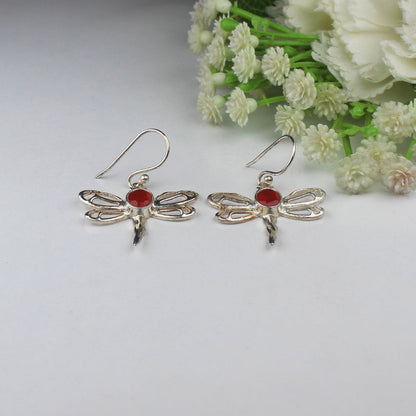 Wonderful Red Carnelian Earrings Made of Brass Silver Polished Danglers