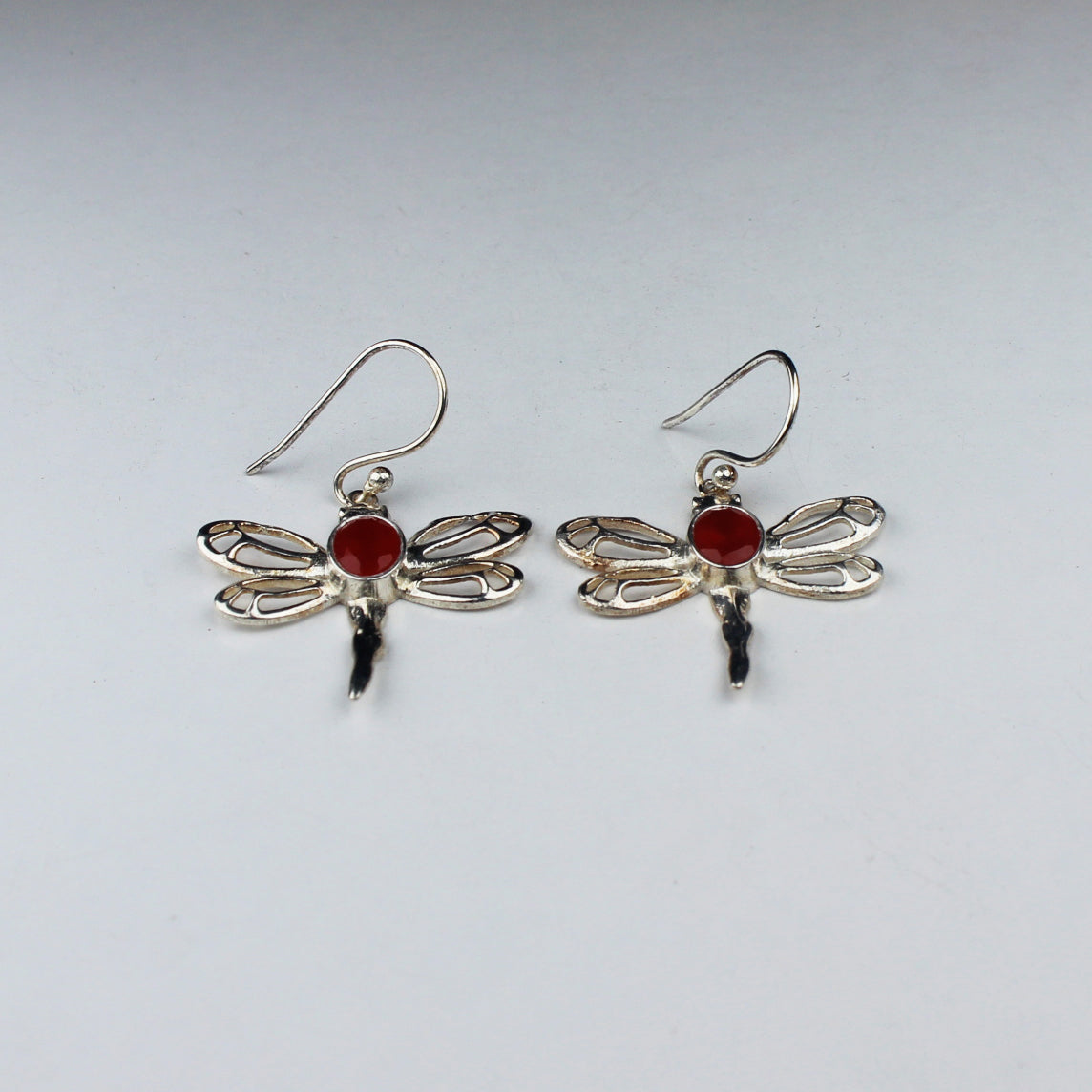 Wonderful Red Carnelian Earrings Made of Brass Silver Polished Danglers