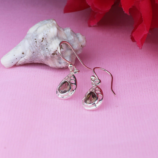 Opulent
 Brown Smoky Quartz Earrings Made of Brass Silver Polished Danglers