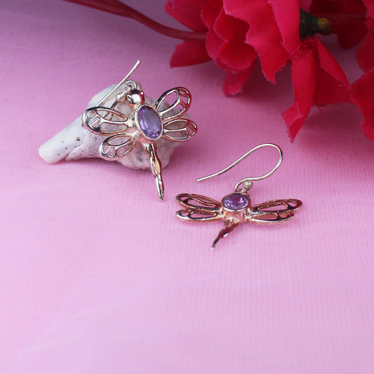 Trendy Purple Amethyst Earrings Made of Brass Silver Polished Danglers