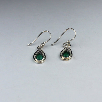 Striking Green Onyx Earrings Made of Brass Silver Polished Danglers