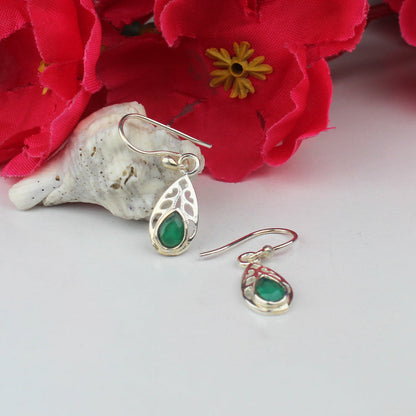 Striking Green Onyx Earrings Made of Brass Silver Polished Danglers