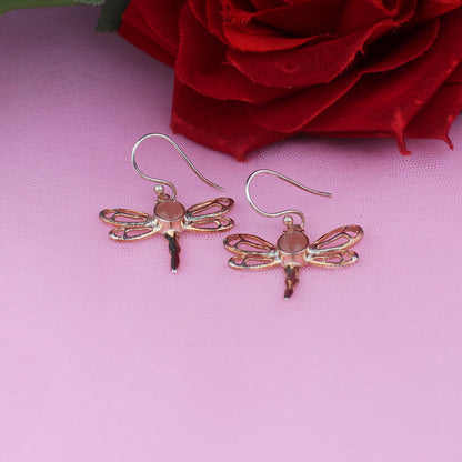 One of a kind Pink Chalcedony Earrings Made of Brass Silver Polished Danglers
