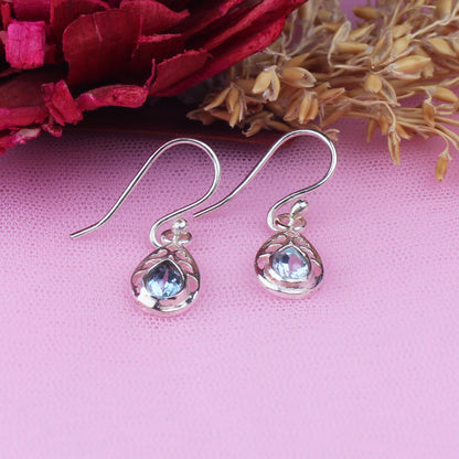Amazing Blue Aquamarine Earrings Made of Brass Silver Polished Danglers