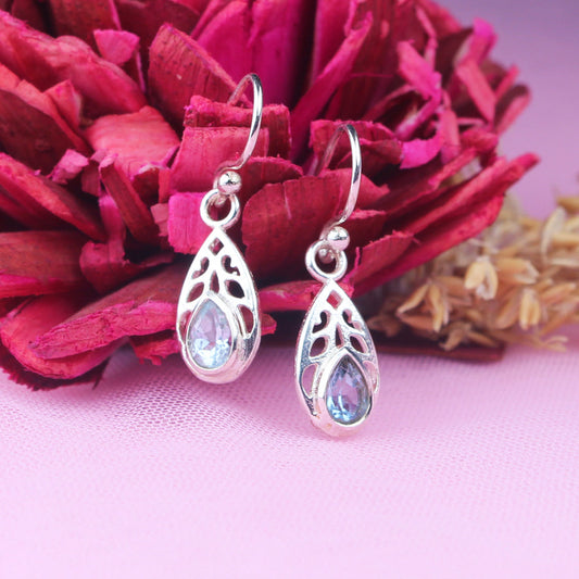Amazing Blue Aquamarine Earrings Made of Brass Silver Polished Danglers