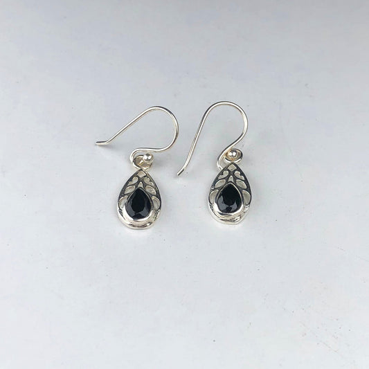 Sleek Black Spinel Earrings Made of Brass Silver Polished Danglers