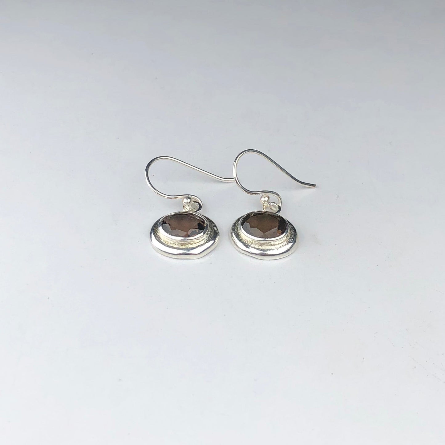 Fashionable Brown Smoky Quartz Earrings Made of Brass Silver Polished Danglers