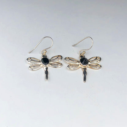 Expressive Black Spinel Earrings Made of Brass Silver Polished Danglers
