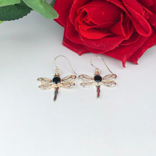 Expressive Black Spinel Earrings Made of Brass Silver Polished Danglers