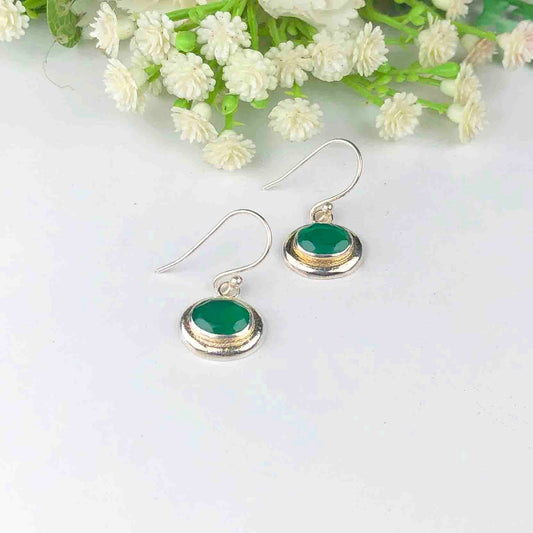 Awesome Green Onyx Earrings Made of Brass Silver Polished Danglers
