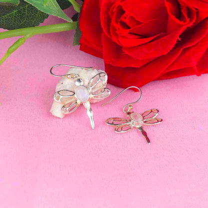 Modern White Moonstone Earrings Made of Brass Silver Polished Danglers