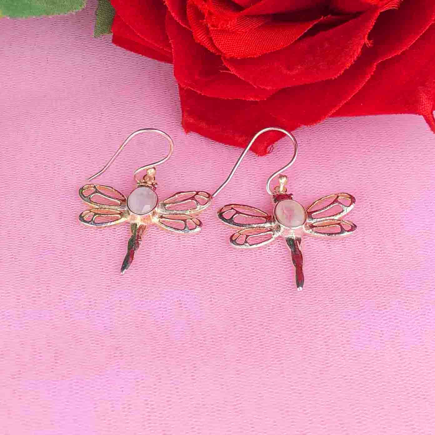 Modern White Moonstone Earrings Made of Brass Silver Polished Danglers
