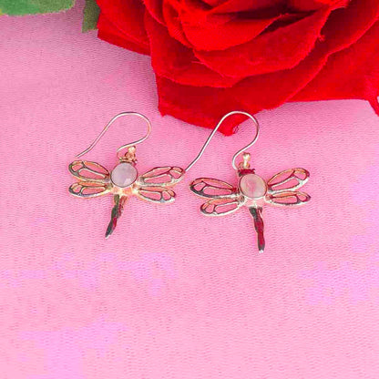 Modern White Moonstone Earrings Made of Brass Silver Polished Danglers