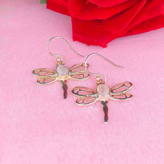 Modern White Moonstone Earrings Made of Brass Silver Polished Danglers