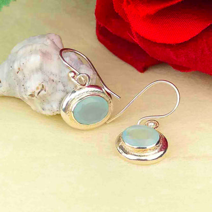 Fashionable Blue Opal Earrings Made of Brass Silver Polished Danglers