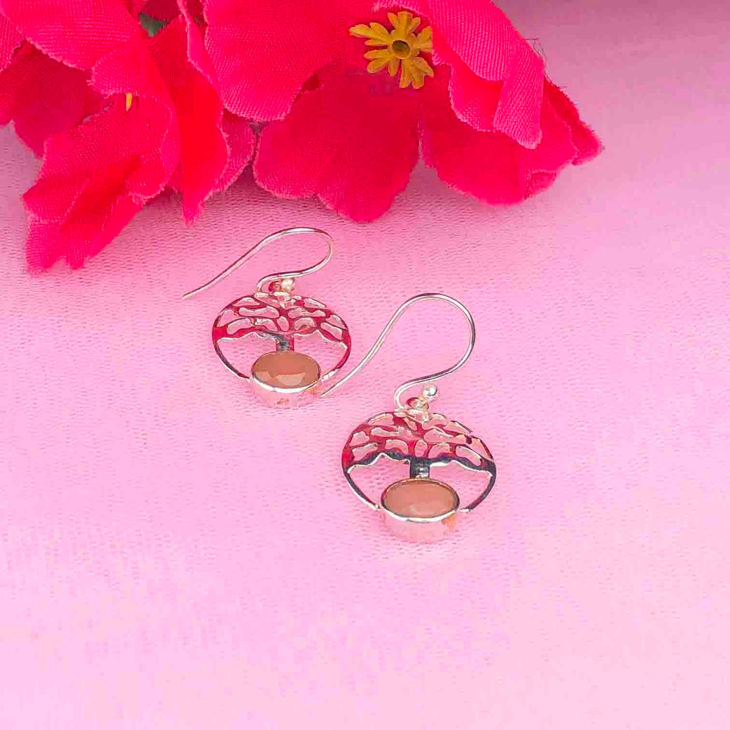 Gorgeous Pink Chalcedony Earrings Made of Brass Silver Polished Danglers