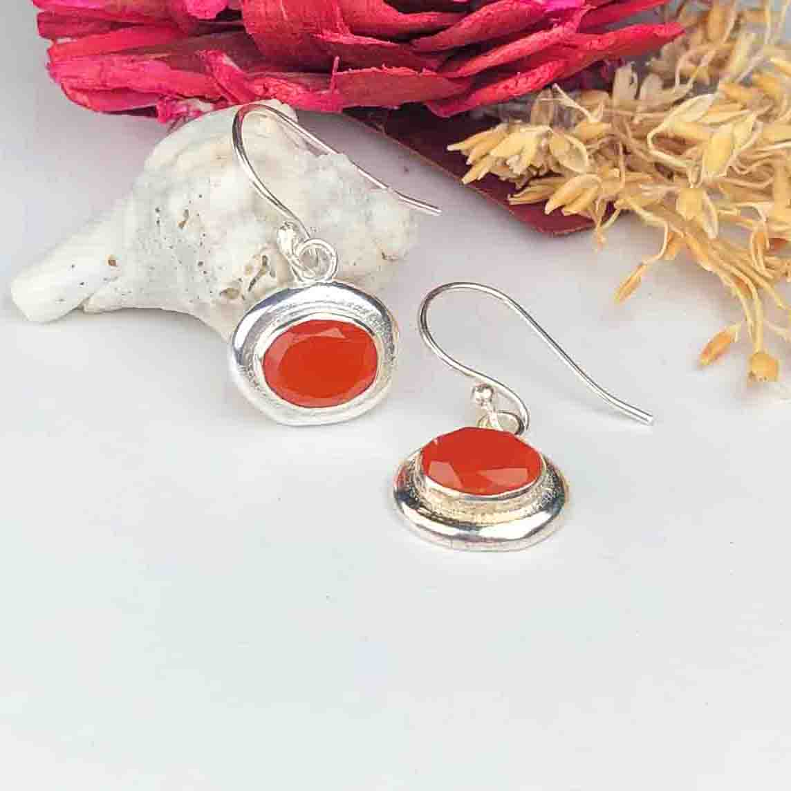 Amazing Red Carnelian Earrings Made of Brass Silver Polished Danglers