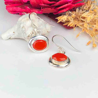 Amazing Red Carnelian Earrings Made of Brass Silver Polished Danglers