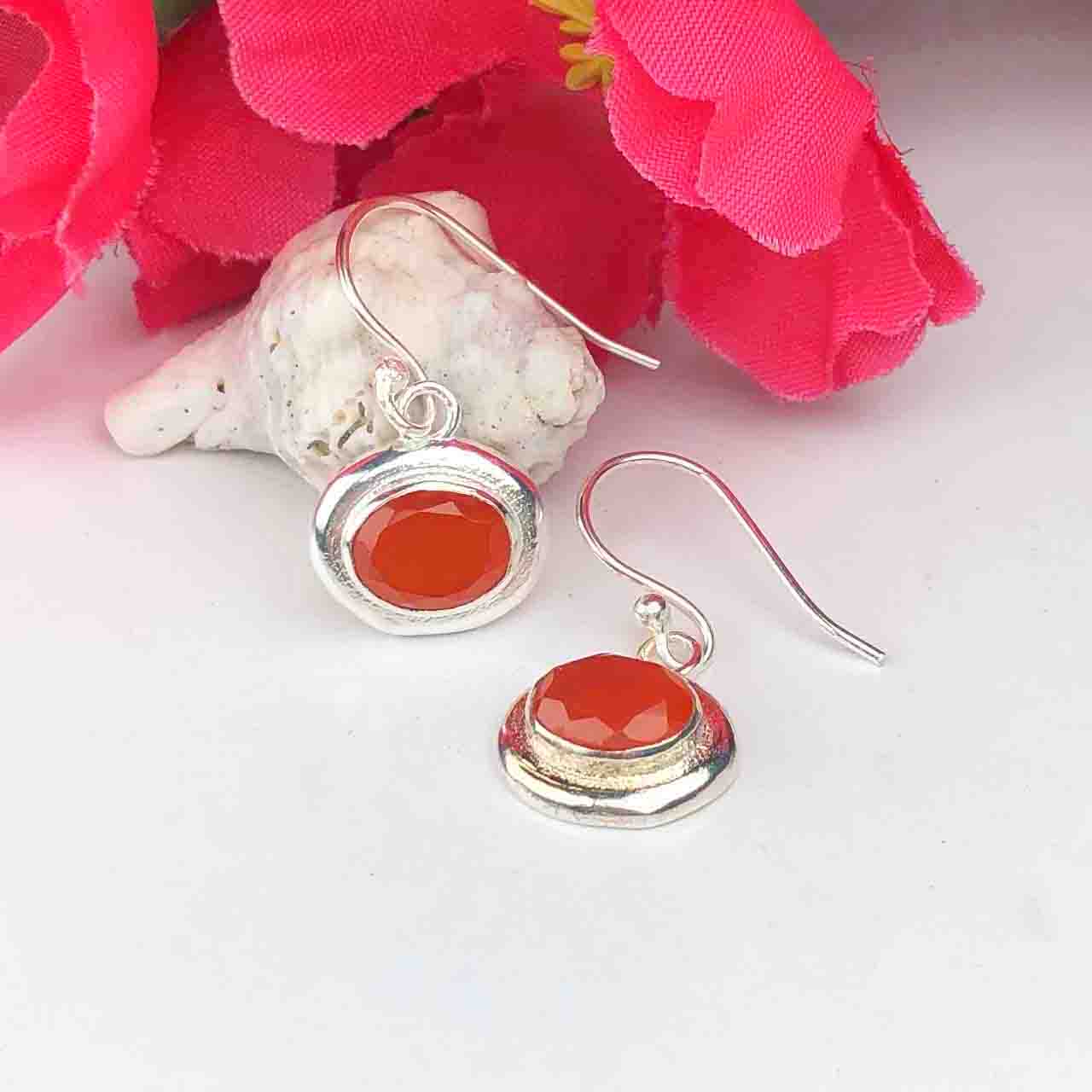 Amazing Red Carnelian Earrings Made of Brass Silver Polished Danglers