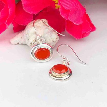 Amazing Red Carnelian Earrings Made of Brass Silver Polished Danglers