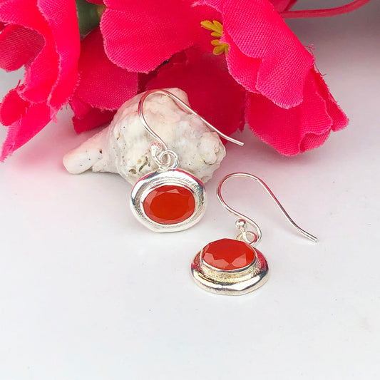 Amazing Red Carnelian Earrings Made of Brass Silver Polished Danglers
