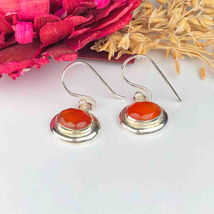 Gorgeous Orange Carnelian Earrings Made of Brass Silver Polished Danglers