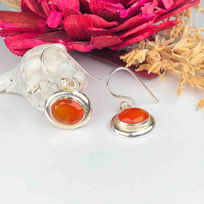 Gorgeous Orange Carnelian Earrings Made of Brass Silver Polished Danglers