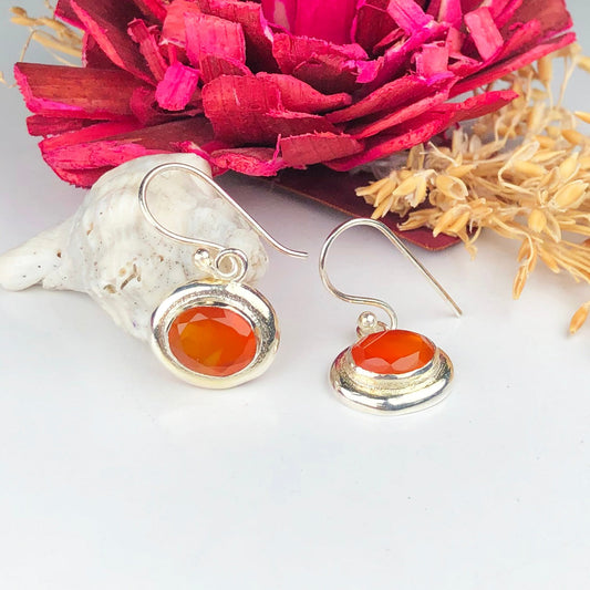 Gorgeous Orange Carnelian Earrings Made of Brass Silver Polished Danglers