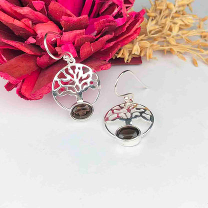 Elegant Brown Smoky Quartz Earrings Made of Brass Silver Polished Danglers
