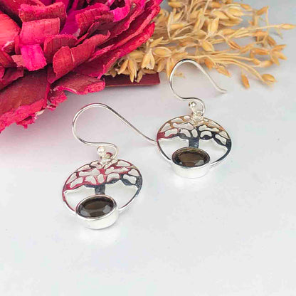 Elegant Brown Smoky Quartz Earrings Made of Brass Silver Polished Danglers
