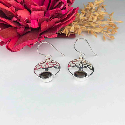 Elegant Brown Smoky Quartz Earrings Made of Brass Silver Polished Danglers