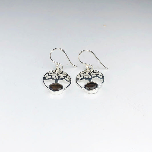 Elegant Brown Smoky Quartz Earrings Made of Brass Silver Polished Danglers