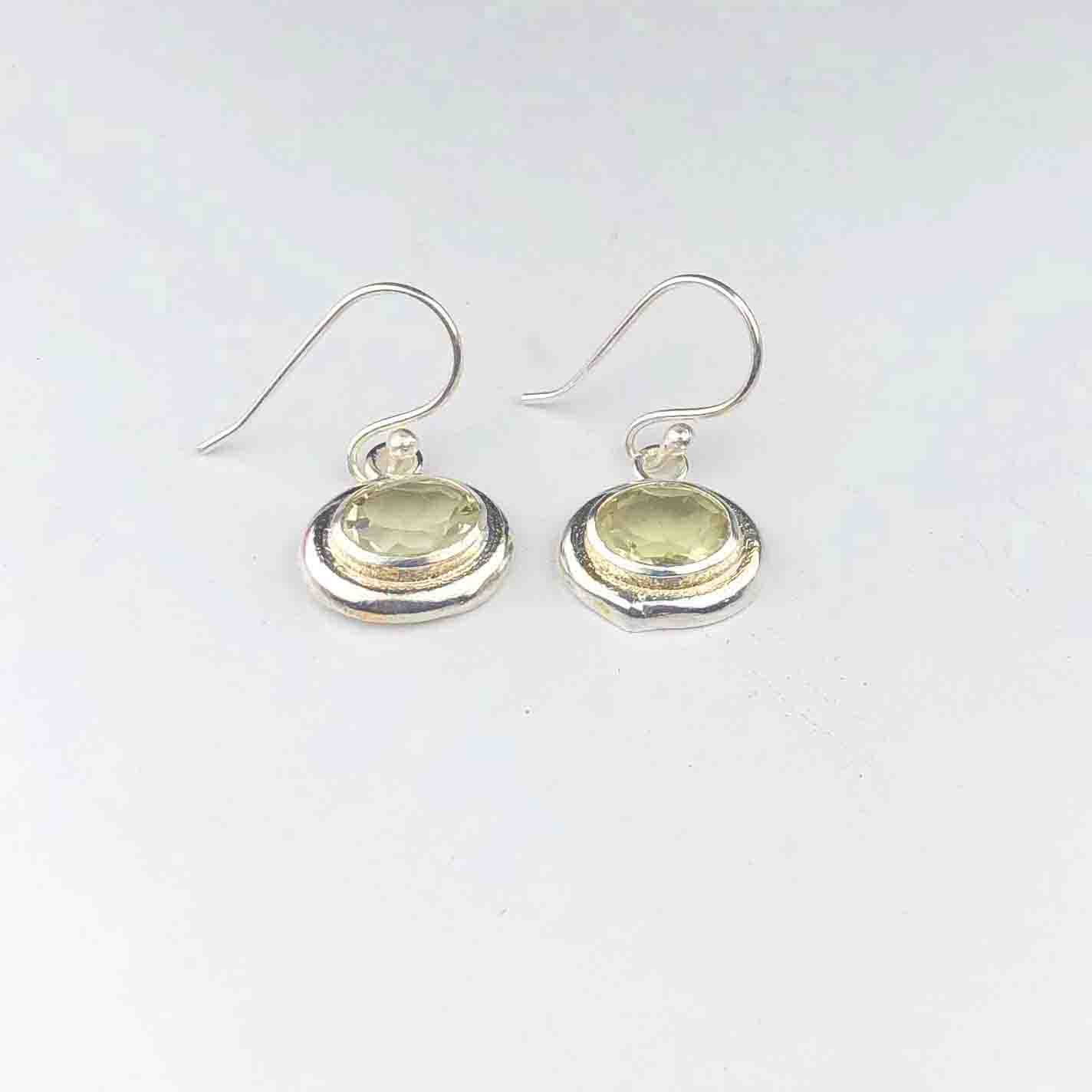 Modern Green Amethyst Earrings Made of Brass Silver Polished Danglers