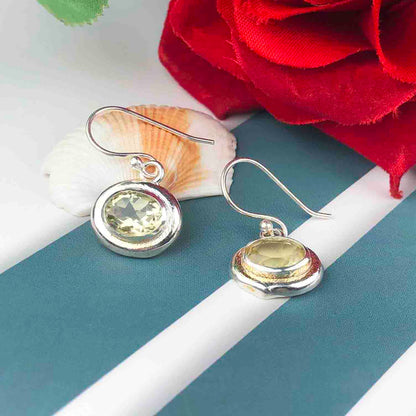 Modern Green Amethyst Earrings Made of Brass Silver Polished Danglers