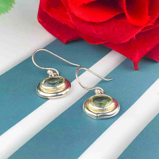 Modern Green Amethyst Earrings Made of Brass Silver Polished Danglers