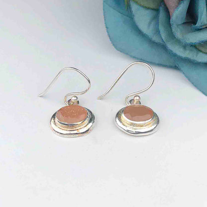Wonderful Pink Chalcedony Earrings Made of Brass Silver Polished Danglers